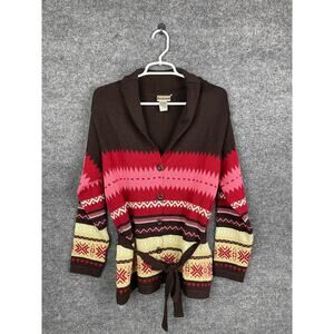 Epogee Sweater Women's S Brown Long-Sleeve, Cardigan Nordic-Style Geometric